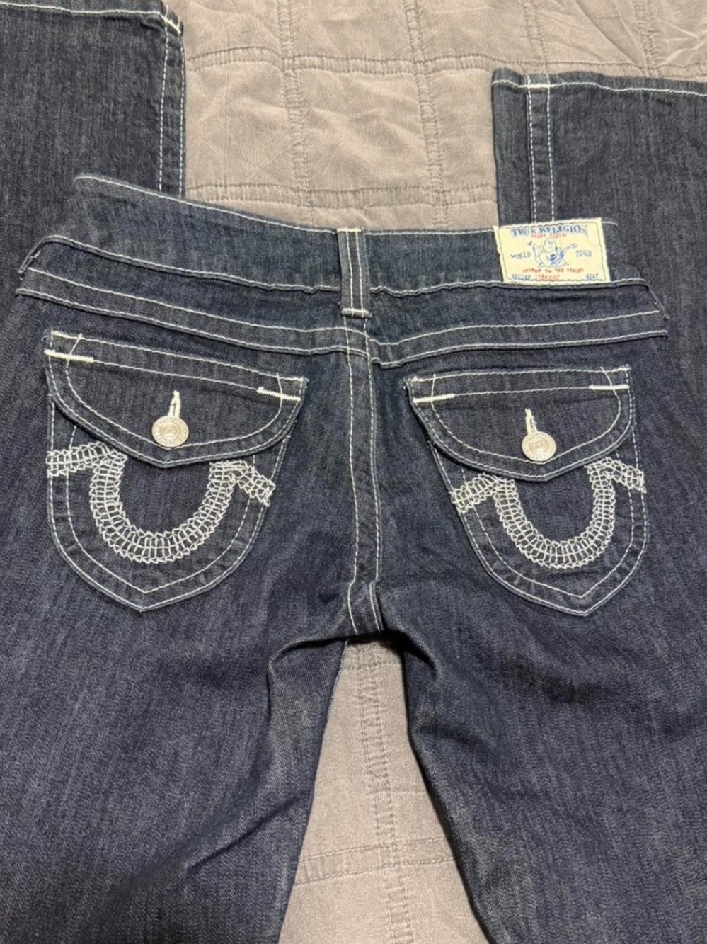 True Religion Women's Dark Indigo Boot Cut Jeans with Signature Pocket Stitching